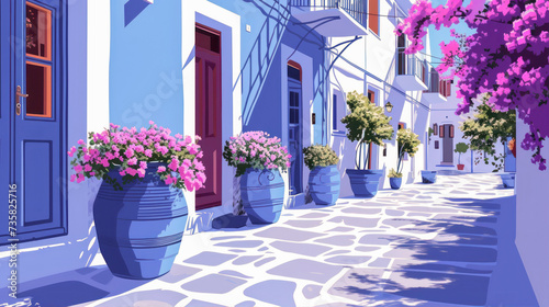 Fototapeta Naklejka Na Ścianę i Meble -  Illustration of houses on Santorini island
