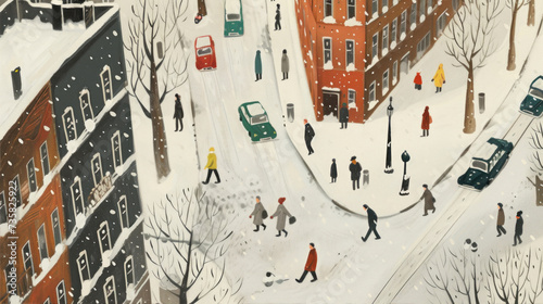 people walking along a winter street
