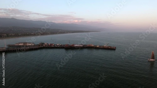 Wallpaper Mural Aerial Panning Beautiful View Of Structures On Jetty, Drone Flying Over Wavy Sea - Santa Barbara, California Torontodigital.ca