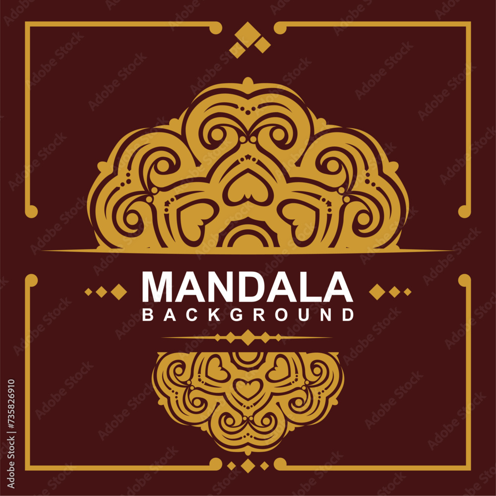 Golden frame with mandala art background