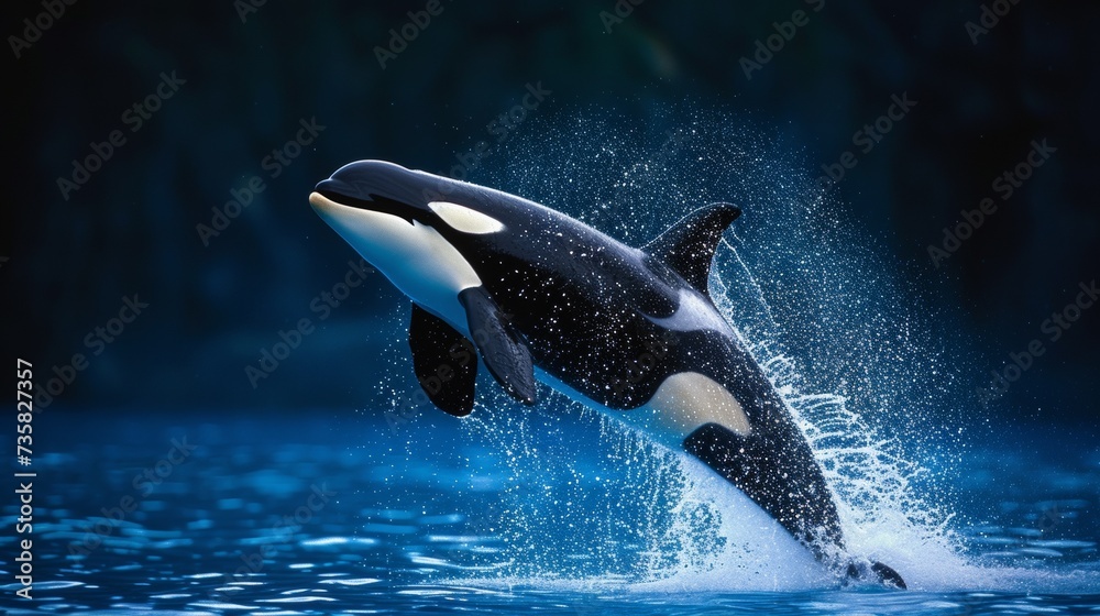 Obraz premium Orca Jumping in Deep Blue