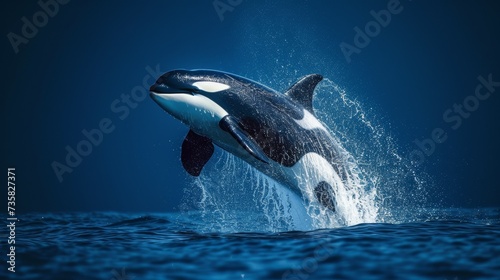 Orca Jumping in Deep Blue Background