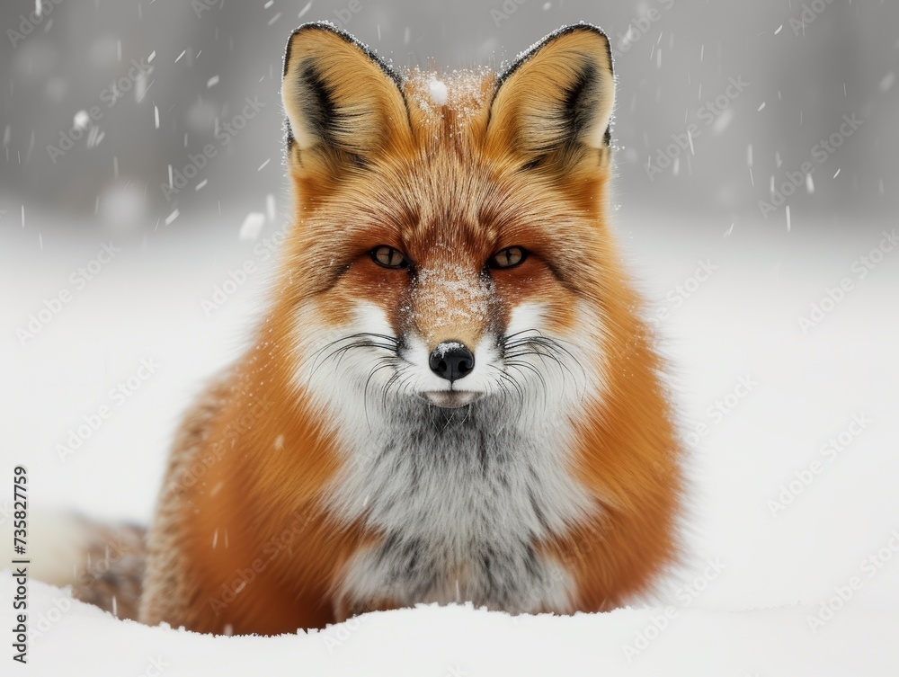 Fototapeta premium Red Fox in Snow White Background