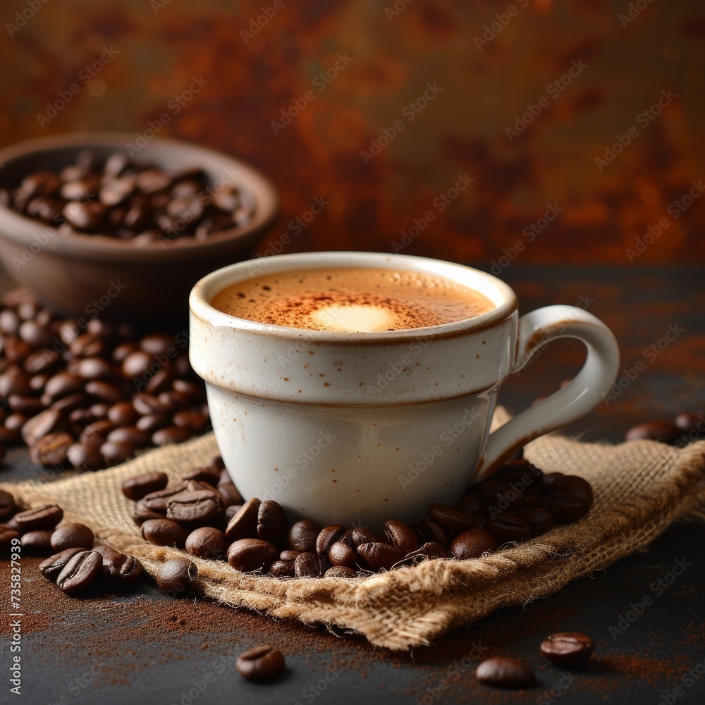 Cup of Espresso on Dark Brown Background