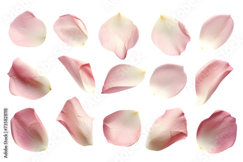 elegant collection of soft pink flower petals isolated on a white or transparent background  #735828118