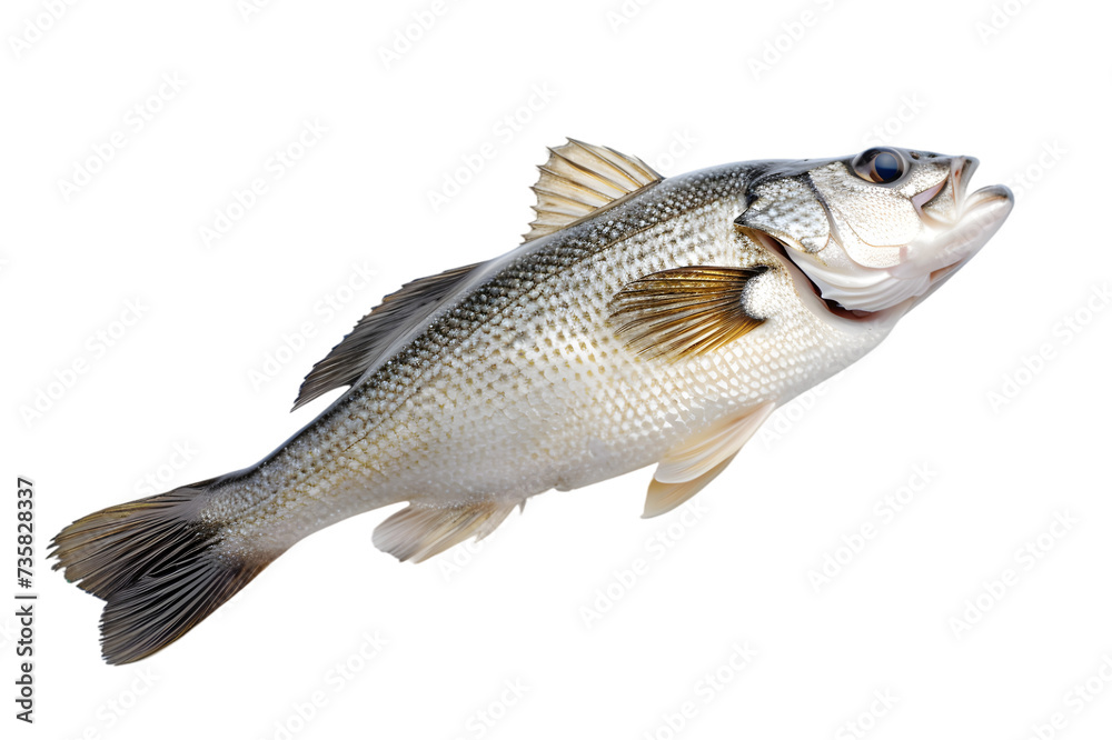 Fototapeta premium Raw seabass. One fresh sea bass fish isolated on white or transparent background
