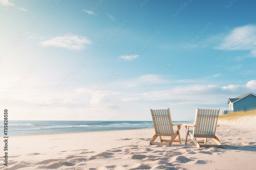 armchair on beach in summer. light in morning. armchair on beach in summer. light in morning.