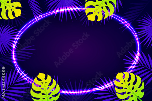 3d Glow Neon Effect with Leaves Background