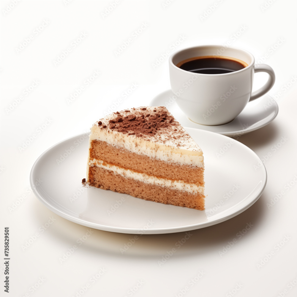 piece of cake with coffee isolated on white piece of cake with coffee isolated on white
