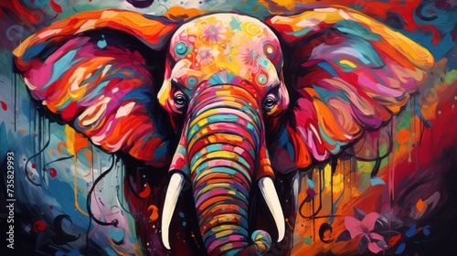 Vibrant elephant art  stunning colorful painting with abstract background - perfect for creative projects    adobe stock