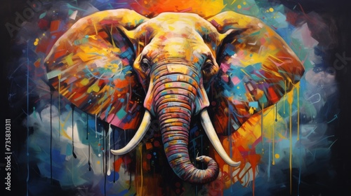 Vibrant elephant art: stunning colorful painting with abstract background - perfect for creative projects!   adobe stock © Ashi