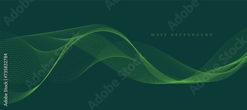 Abstract vector background with smooth color wave. Smoke wavy lines. Vector dark green waves background	
