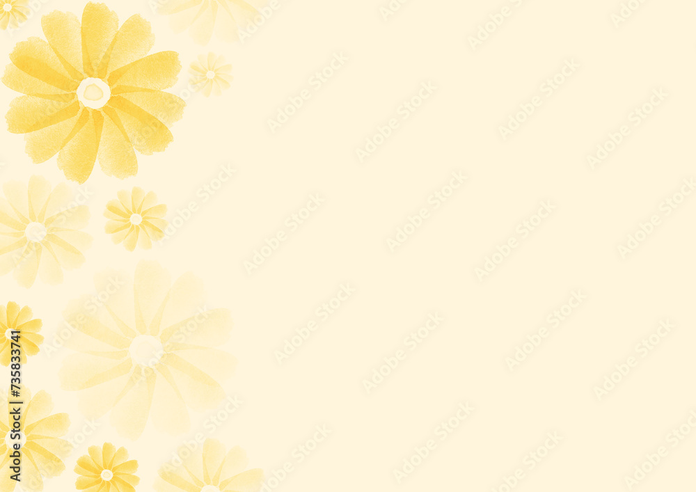 Naklejka premium 黄色の背景に水彩のオレンジ色の花の背景イラスト