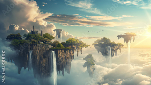 Fantasy green islands floating in the clouds. © vlntn