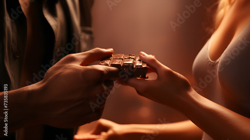 Capture the essence of love and affection in this heartwarming stock photo featuring a couple sharing chocolates in a romantic scene