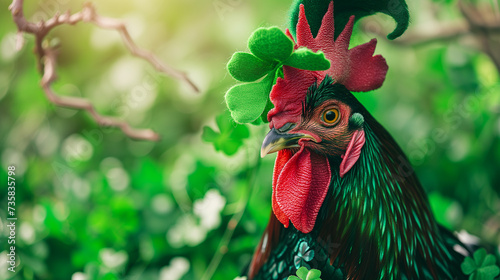 Rooster on green background for St. Patrick's Day Festivities.