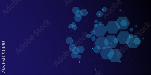 Vectors Abstract hexagon geometric blue pattern medical technology and science dark technology background.
