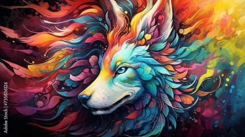 Vibrant fantasy animal illustration: captivating colorful painting with abstract elements - perfect for creative projects and inspiration © Ashi