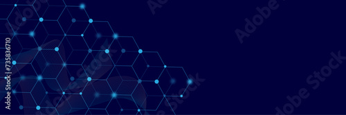 Modern scientific abstract background with hexagon shapes, lines and dots. Abstract geometric background with hexagon shapes for medicine, science, chemistry.