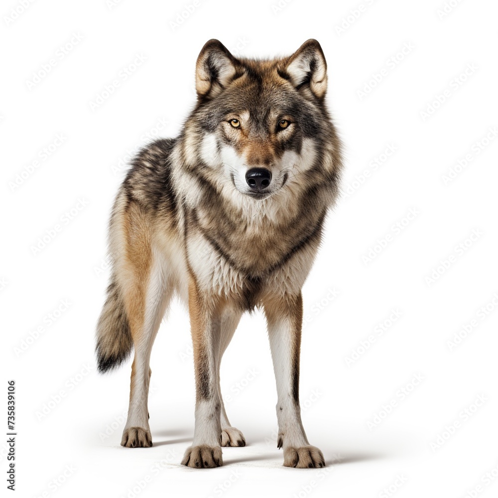 Majestic Wolf Standing Isolated on White Background
