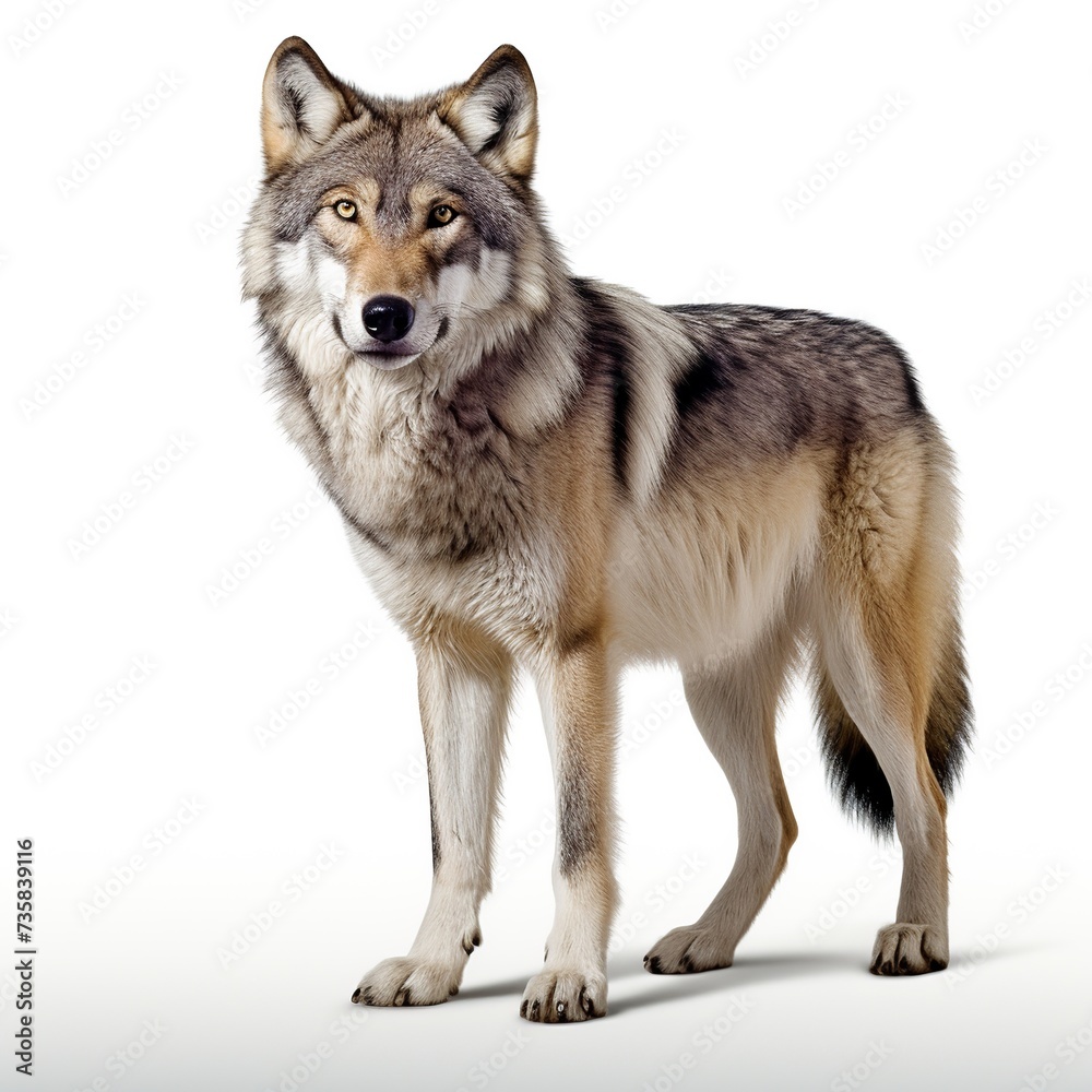 Majestic Wolf Standing Isolated on White Background