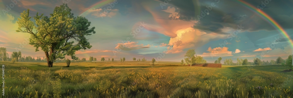 Φωτογραφία Pot of Gold at Sunrise - An early morning scene with a pot of gold sitting peacefully at the end of a visible rainbow