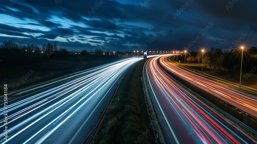 Long exposure of a road with light trails of passing vehicles at night Long exposure of a road with light trails of passing vehicles at night