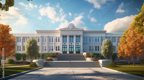 Classic American School Building Exterior: Iconic Architecture in the Heart of the USA