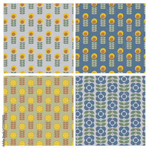 Scandinavian Design Seamless Pattern Abstract Dandelion Printable Wallpaper Floral Pattern Nordic Scandi Style Background Texture MCM Retro Mid Century Modern Digital Download Yellow Navy Art Vector