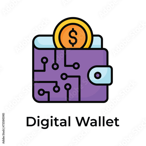 Trendy icon of digital wallet, online payment, ewallet, business and finance vector