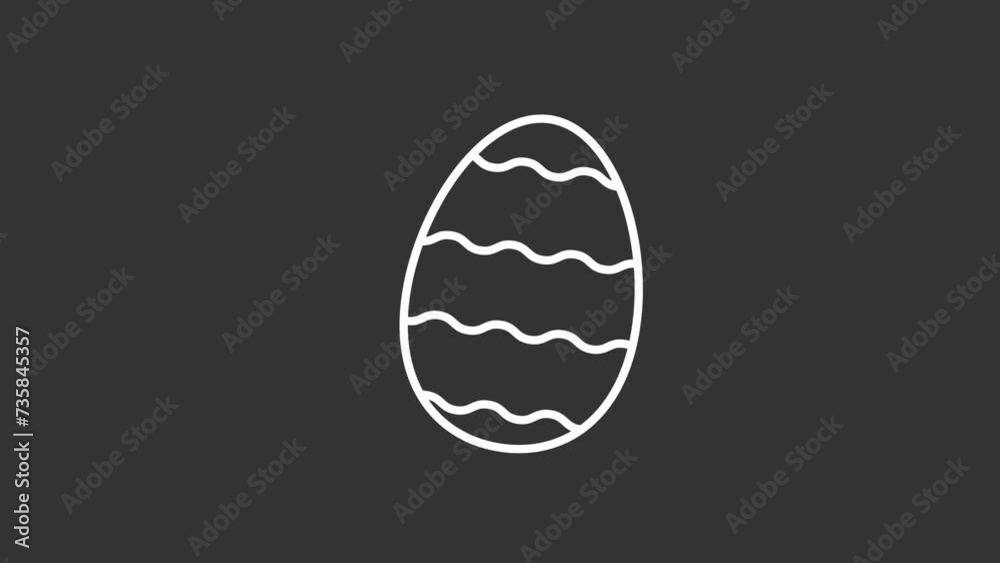 Animated decorated egg white icon. Easter treat line animation. Happy easter. Traditional food for spring holiday. Isolated illustration on dark background. Transition alpha video. Motion graphic Animated decorated egg white icon. Easter treat line animation. Happy easter. Traditional food for spring holiday. Isolated illustration on dark background. Transition alpha video. Motion graphic