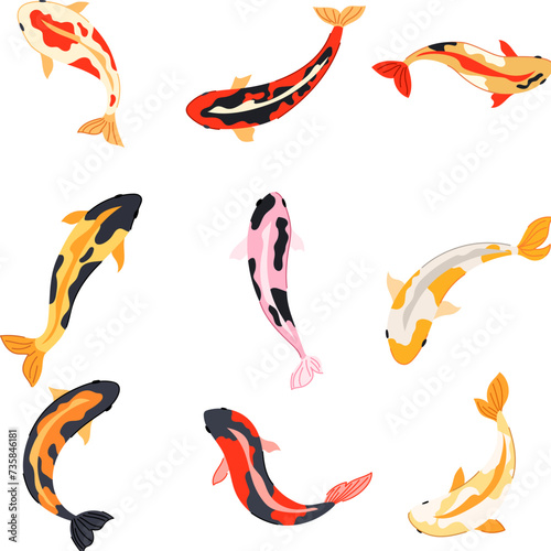 koi fish carp set cartoon vector illustration