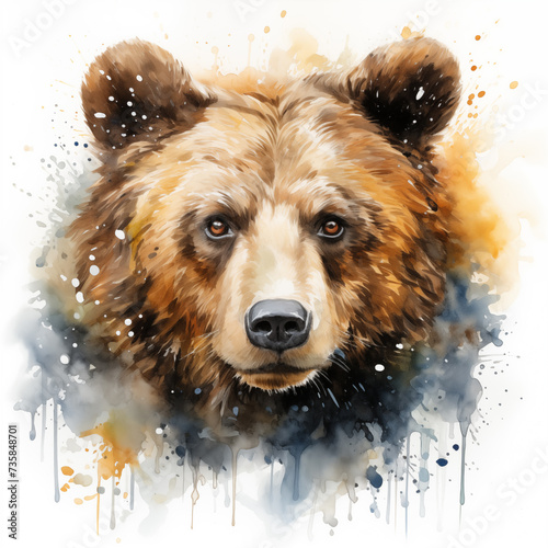 Bear watercolor painting. Bear watercolor illustration. Wild forest animal.