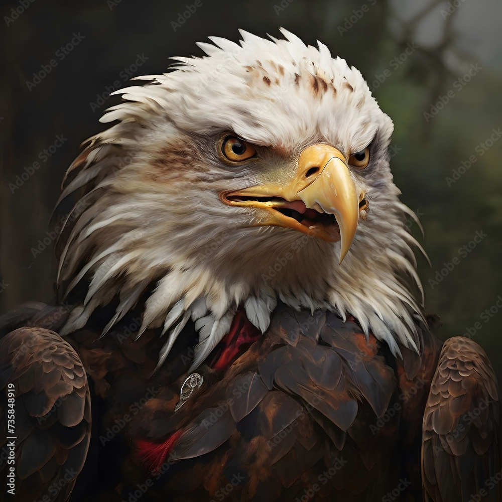 Fototapeta premium Bald eagle gliding against blue sky