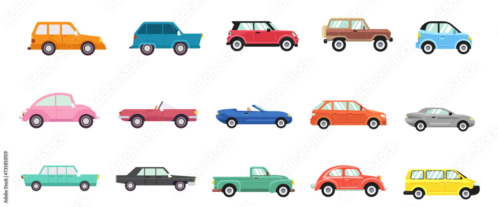 set of a classic car vector illustration
