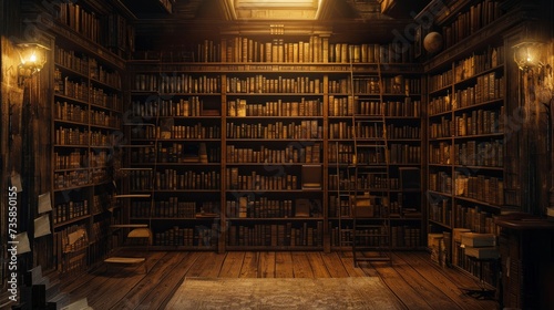 Old library interior, library books. photo