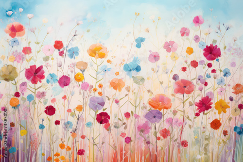 Summer Blooms: Colorful Floral Art in a Meadow
