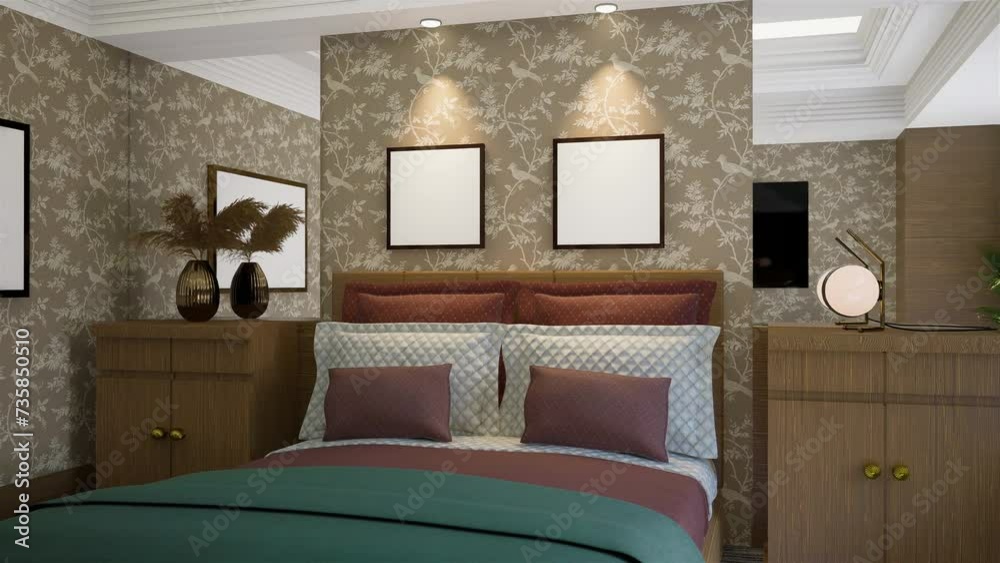 Empty painting frames on wall 3d animated rendering, empty frame ...