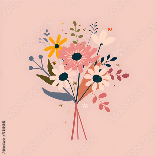 A logo illustration of a stunning flower bouquet on a soft pink background. Created with generative AI.