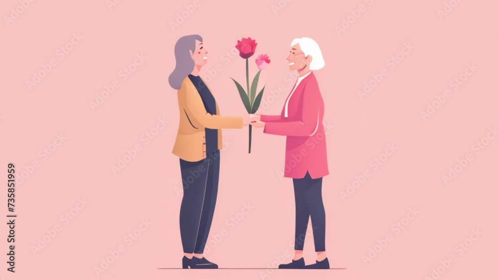 Gives flowers to on International Women's Day mom grandma daughter people birth sisterhood, love movement romantic solidarity appreciate diversity rights peace Gives flowers to on International Women's Day mom grandma daughter people birth sisterhood, love movement romantic solidarity appreciate diversity rights peace