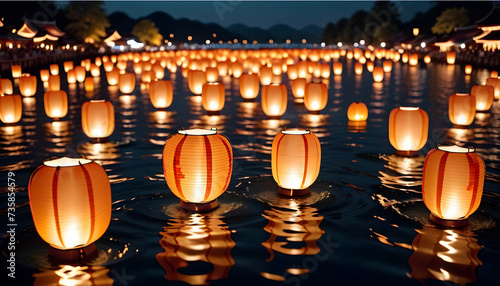The breathtaking sight of floating lanterns at a river lantern festival