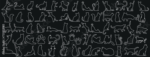 cat outline in various playful poses. Perfect for fabric, wallpaper, wrapping paper. Elegant, modern design for cat lovers