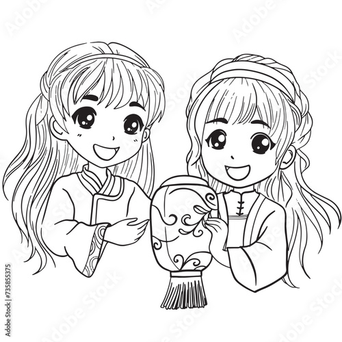 Chinese girl with lantern rite festival