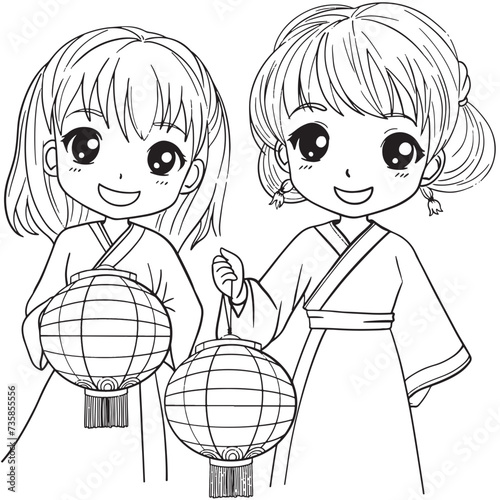 Chinese girl with lantern rite festival