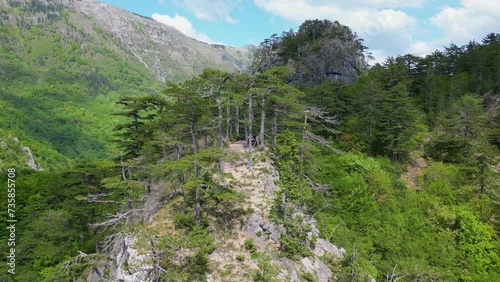 Aerial view of the beautiful viewpoint Zlijeb on Cvrsnica mountain in Bosnia and Herzegovina. Beautiful viewpoint surrounded by green trees and mountains.