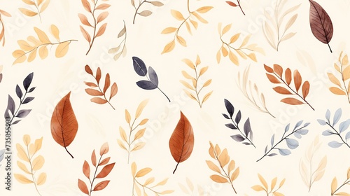 Watercolor autumn vibes seamless pattern. Hand drawn autumn leaves for autumn seasonal concept on a white background.