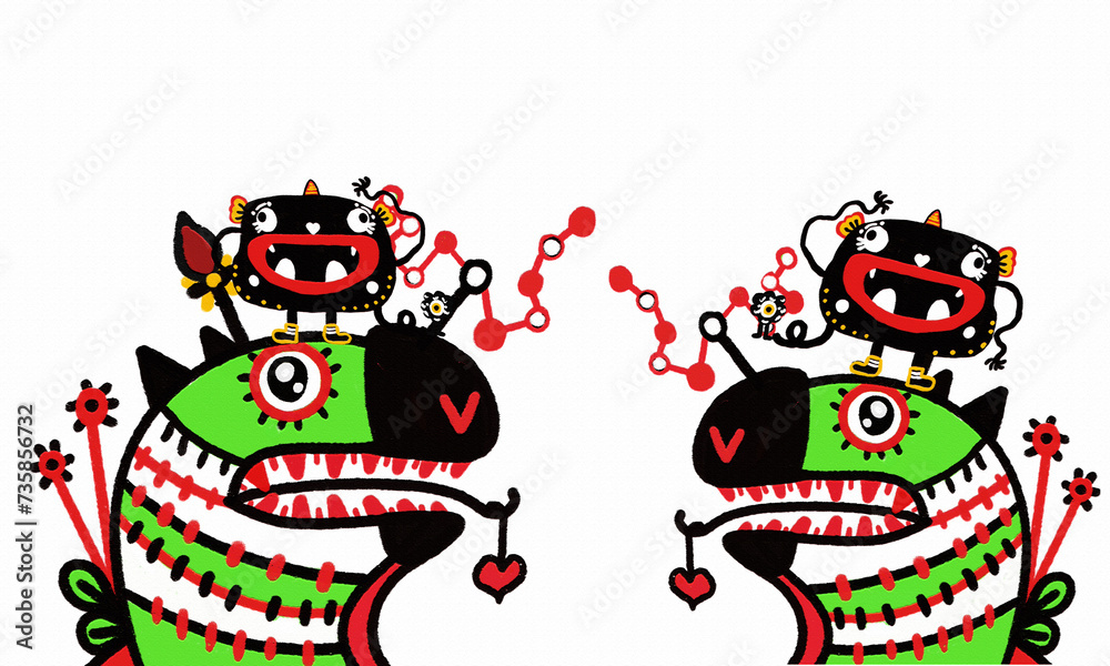 Obraz premium Colorful doodle monster abstract background