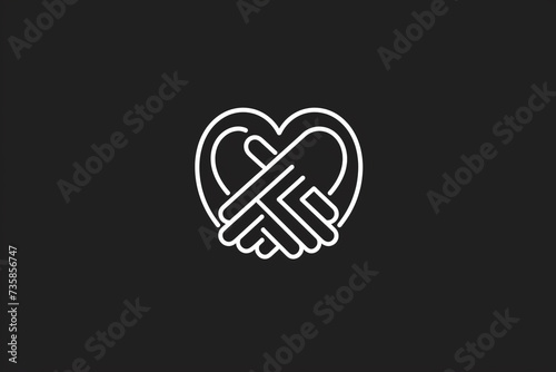 Two hands together, handshake in a heart on a black background, concept of love and unity in a couple photo