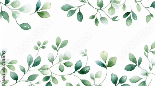Watercolor green florals ornament seamless pattern on a white background. Green leaves pattern for nature wallpaper, apparel and banner backdrop. photo