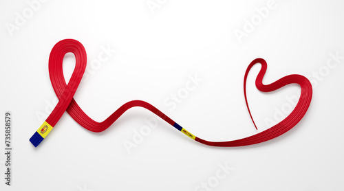 Andorra flag heart shaped wavy ribbon 3d illustration